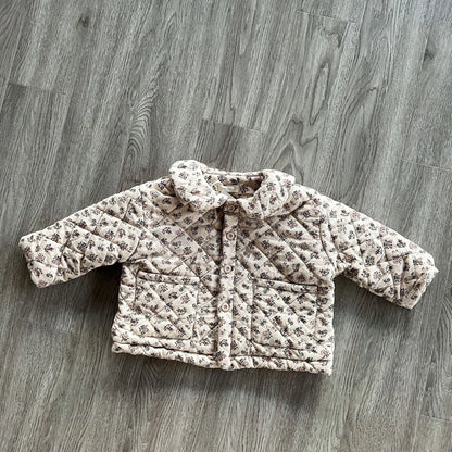 -キッズアウター フラワープリント 無地 丸襟コート キルティングジャケット ガールズ 女の子 子供服 - mamahalo shop - ショートコート・ジャケット・ジャンパー -  べビー服 - 子供服 - 男の子 - 女の子