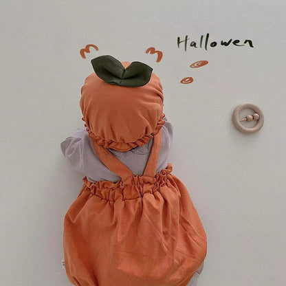 -ベビー ハロウィーン ハロウィン パンプキン コスチューム サスペンダー ロンパース 帽子 セット ユニセックス【mh0002385】 - mamahalo shop - ノースリーブロンパース -  べビー服 - 子供服 - 男の子 - 女の子