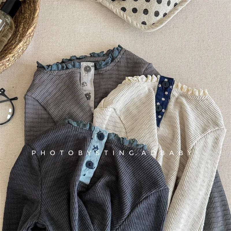 -キッズトップス 長袖Tシャツ レースヘンリーネック 3カラー - mamahalo shop - 長袖Tシャツ -  べビー服 - 子供服 - 男の子 - 女の子