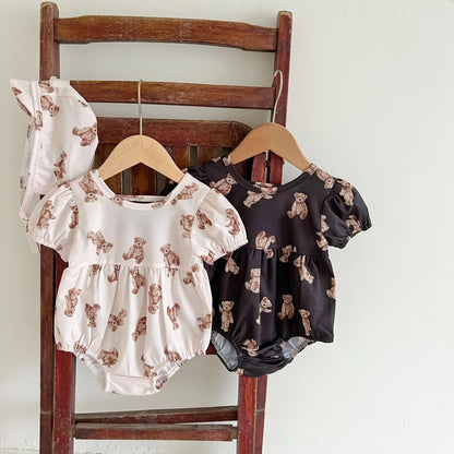 -ベビー水着 帽子セット 半袖ワンピース ベアくまプリント スイムウェア2カラー【mh0004723】 - mamahalo shop - ベビー用水着 -  べビー服 - 子供服 - 男の子 - 女の子
