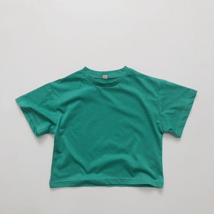 -キッズ シンプル ベーシック ルーズ 半袖 Tシャツ トップス 5カラー ユニセックス - mamahalo shop - 半袖Tシャツ -  べビー服 - 子供服 - 男の子 - 女の子