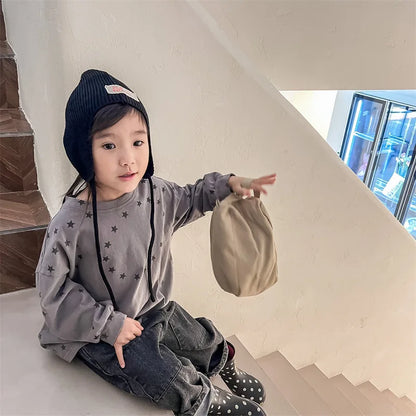 -キッズトップス スター星プリント長袖ルーズTシャツ 2カラー - mamahalo shop - 長袖Tシャツ -  べビー服 - 子供服 - 男の子 - 女の子