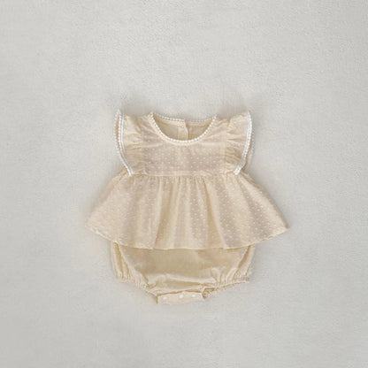 -ベビーロンパース 半袖ボディスーツ ペプラムフリルスカート アプリコット【mh0004507】 - mamahalo shop - 半袖ロンパース -  べビー服 - 子供服 - 男の子 - 女の子