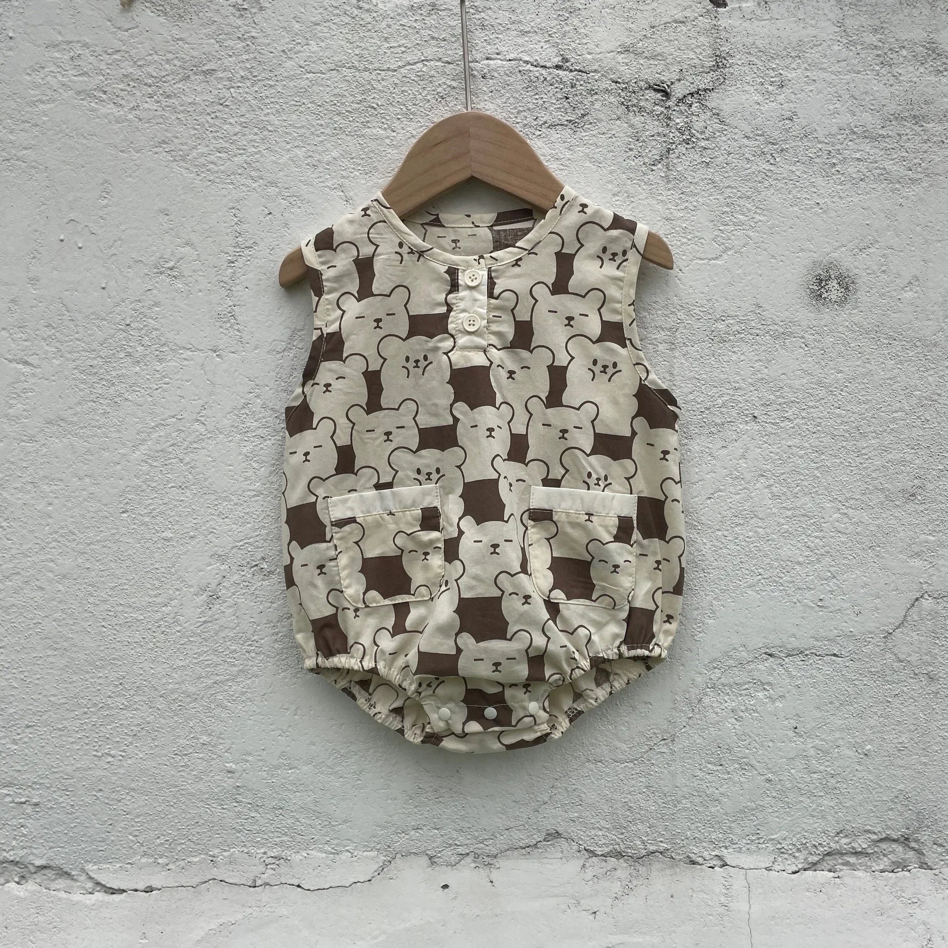 -ベビーロンパース ノースリーブボディスーツ 水玉ドット/ベアくまプリント【mh0006060】 - mamahalo shop - ノースリーブロンパース -  べビー服 - 子供服 - 男の子 - 女の子