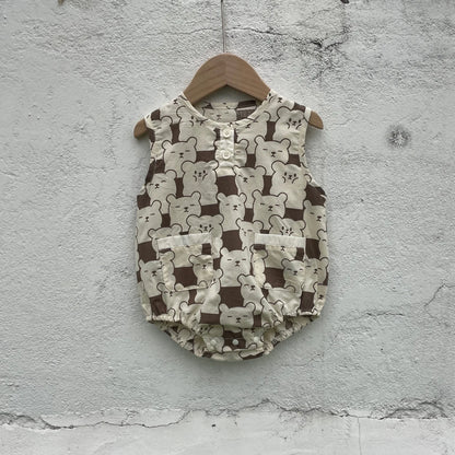 -ベビーロンパース ノースリーブボディスーツ 水玉ドット/ベアくまプリント【mh0006060】 - mamahalo shop - ノースリーブロンパース -  べビー服 - 子供服 - 男の子 - 女の子