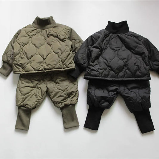 -キッズセットアップ 2点セット キルティングハイネックトレーナー ロングパンツ 防寒セット 3カラー - mamahalo shop - 長袖セットアップ -  べビー服 - 子供服 - 男の子 - 女の子