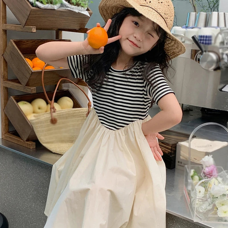 -キッズワンピース 半袖ボーダードッキングワンピース【mh0005960】 - mamahalo shop - 半袖ワンピース -  べビー服 - 子供服 - 男の子 - 女の子