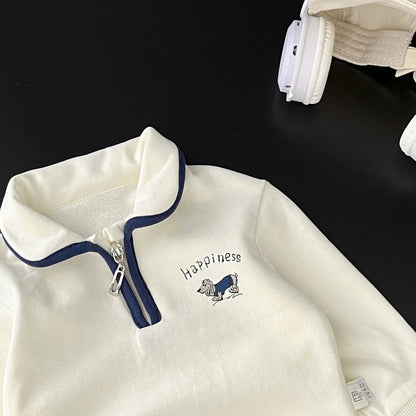 -ベビーキッズトップス ハーフジップ スウェットシャツ 犬ドッグワンポイント【mh0004348】 - mamahalo shop - 長袖Tシャツ -  べビー服 - 子供服 - 男の子 - 女の子