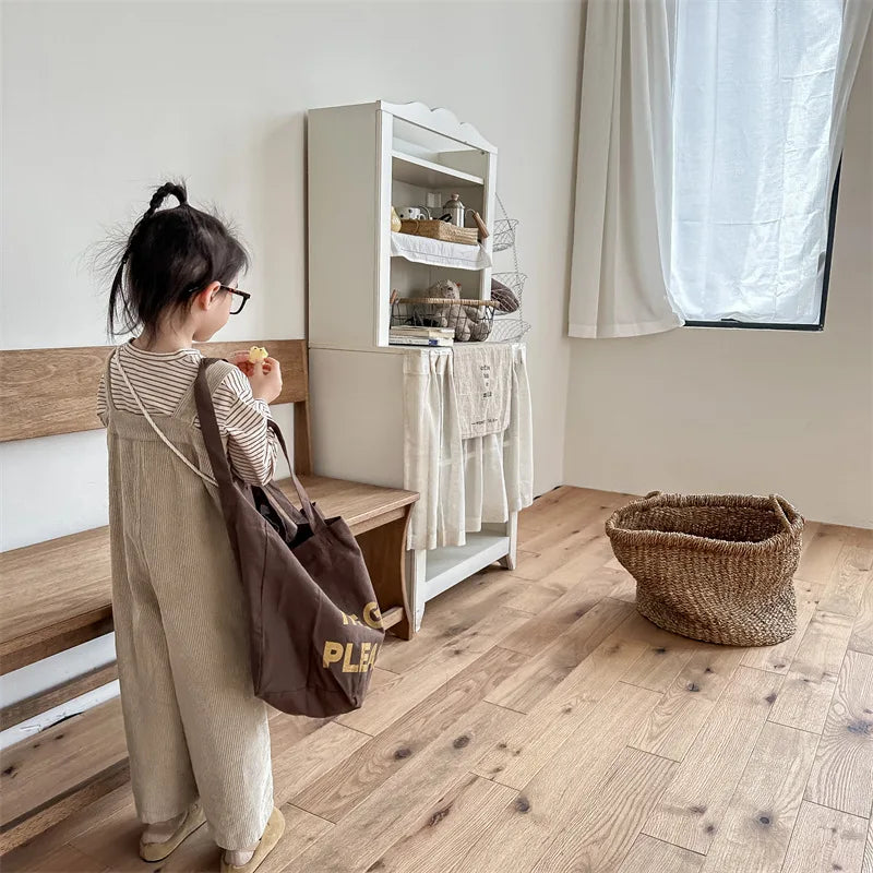 -キッズサロペット コーデュロイサスペンダーパンツ ワイドルーズ 膝パッチ ブルー カーキ 2カラー - mamahalo shop - サロペットパンツ・サスペンダーパンツ -  べビー服 - 子供服 - 男の子 - 女の子