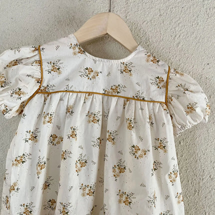 キッズワンピース 半袖パフスリーブワンピース フラワー花柄プリント - mamahalo shop - 半袖ワンピース - ベビー服 - 子供服 - 男の子 - 女の子