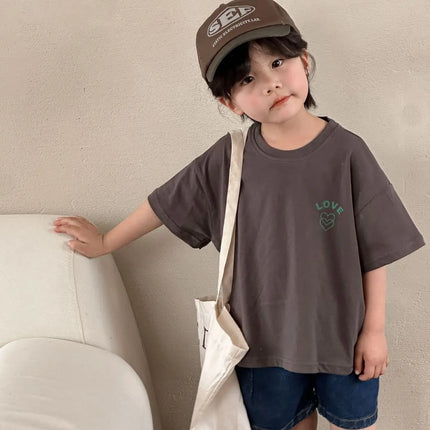 キッズトップス 半袖Tシャツ ハートLOVEワンポイントロゴ 2カラー - mamahalo shop - 半袖Tシャツ - ベビー服 - 子供服 - 男の子 - 女の子