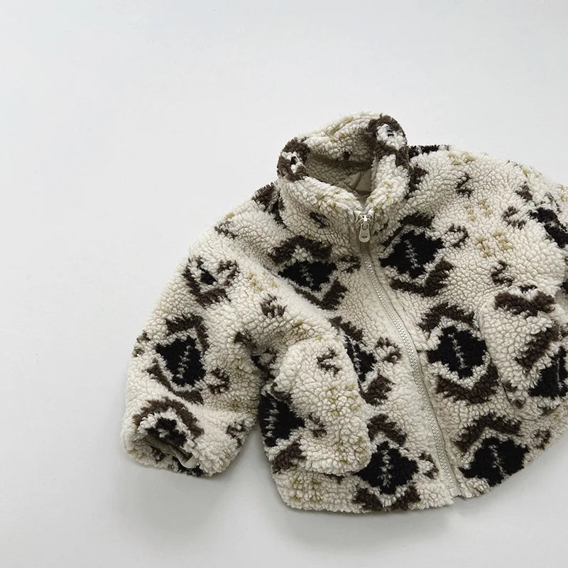 -キッズアウター ボアフリース裏キルティングジャケット ジッパーコート ネイティブ トライバル柄 ボーイズ 男の子 子供服 - mamahalo shop - ショートコート・ジャケット・ジャンパー -  べビー服 - 子供服 - 男の子 - 女の子