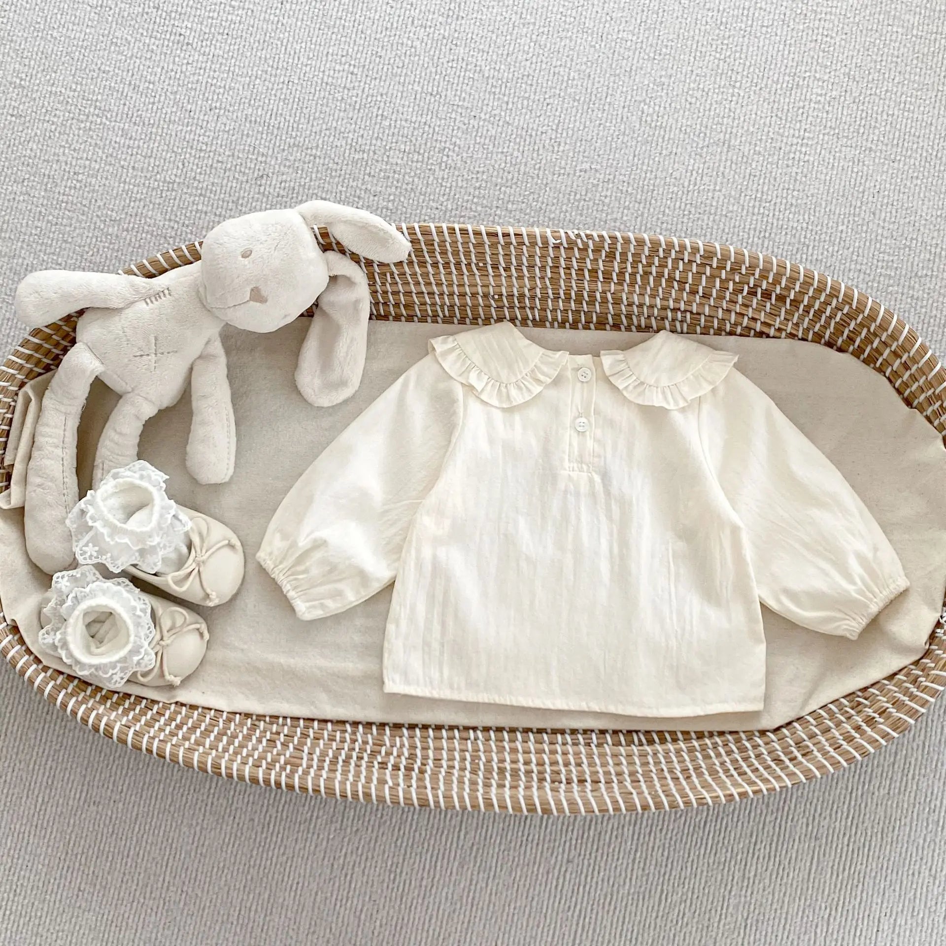 -ベビートップス 長袖ビッグ襟ブラウス きのこうさぎ刺繍【mh0006397】 - mamahalo shop - 長袖シャツ・ブラウス -  べビー服 - 子供服 - 男の子 - 女の子