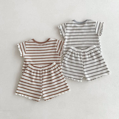 -キッズセットアップ 2点セット 半袖Tシャツ+ショートパンツ ボーダー 2カラー【mh0005581】 - mamahalo shop - 半袖セットアップ -  べビー服 - 子供服 - 男の子 - 女の子