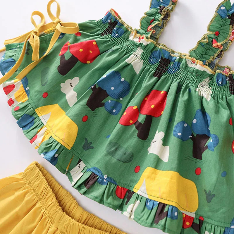 -キッズセットアップ 2点セット キャミソールチュニックブラウス+ワイドルーズガウチョパンツ メルヘンプリント【mh0006167】 - mamahalo shop - ノースリーブセットアップ -  べビー服 - 子供服 - 男の子 - 女の子