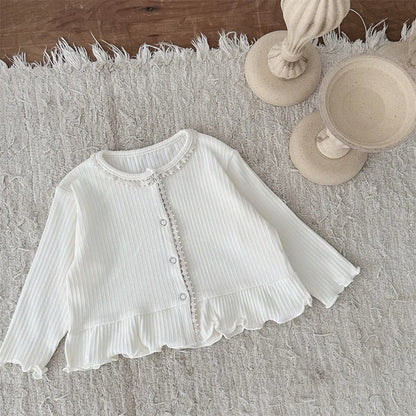 -ベビーカーディガン ペプラムフリルレース縁取り長袖カーディガンジャケット 2カラー【mh0006712】 - mamahalo shop - カーディガン・パーカー -  べビー服 - 子供服 - 男の子 - 女の子