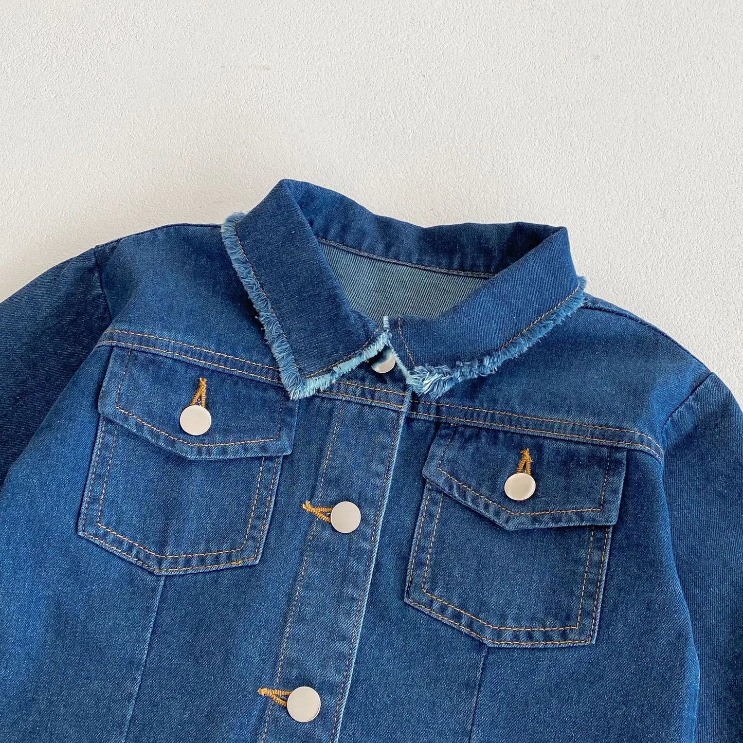 -キッズセットアップ 2点セット デニム長袖シャツ+ポケットアクセントデニムスカート - mamahalo shop - 長袖セットアップ -  べビー服 - 子供服 - 男の子 - 女の子