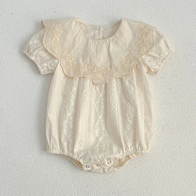 -ベビーロンパース/キッズワンピース 半袖 ビッグ襟 レースフラワー花柄刺繍 リンクコーデ 姉妹 お揃いコーデ【mh0005325】 - mamahalo shop - 半袖ロンパース -  べビー服 - 子供服 - 男の子 - 女の子