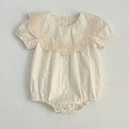 -ベビーロンパース/キッズワンピース 半袖 ビッグ襟 レースフラワー花柄刺繍 リンクコーデ 姉妹 お揃いコーデ【mh0005325】 - mamahalo shop - 半袖ロンパース -  べビー服 - 子供服 - 男の子 - 女の子