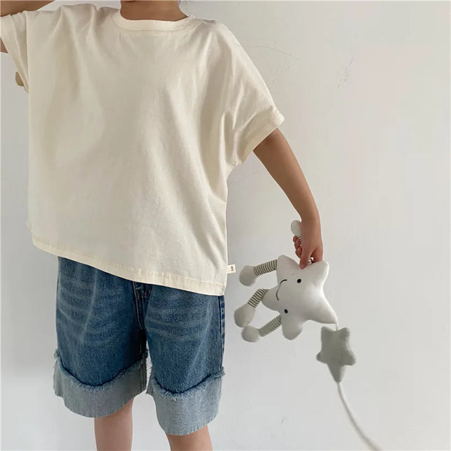 キッズトップス ルーズ 半袖Tシャツ ステッチアクセント 3カラー - mamahalo shop - 半袖Tシャツ - ベビー服 - 子供服 - 男の子 - 女の子