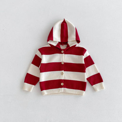 -キッズカーディガン 太ボーダーフーディニットジャケット - mamahalo shop - カーディガン・パーカー -  べビー服 - 子供服 - 男の子 - 女の子
