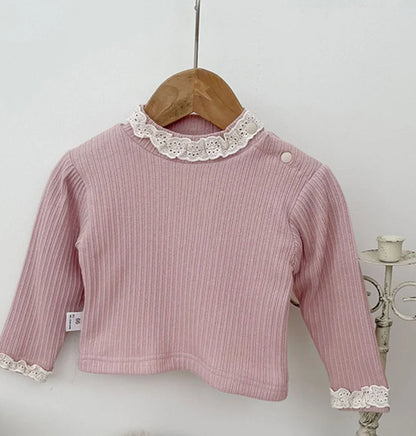 -ベビー長袖Tシャツ トップス レース ピンク ベージュ ガールズ 女の子 子供服 - mamahalo shop - 長袖Tシャツ -  べビー服 - 子供服 - 男の子 - 女の子