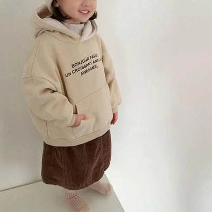 キッズトップス レターロゴプリントフーディ長袖スウェットパーカー - mamahalo shop - トレーナー・フーディ -  べビー服 - 子供服 - 男の子 - 女の子