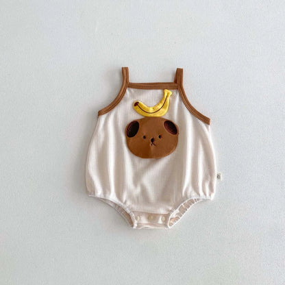 -ベビーロンパース キャミソールボディスーツ バナナ 犬 刺繍 2カラー【mh0004458】 - mamahalo shop - ノースリーブロンパース -  べビー服 - 子供服 - 男の子 - 女の子