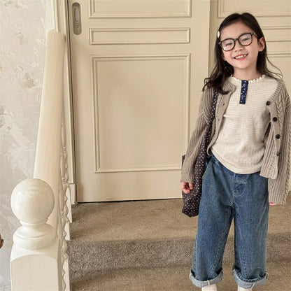 -キッズカーディガン ニット ルーズジャケット 2カラー - mamahalo shop - カーディガン・パーカー -  べビー服 - 子供服 - 男の子 - 女の子