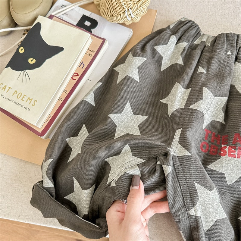 -キッズ レターロゴ プリント スター 星 ルーズ パンツ ボーイズ - mamahalo shop - ロングパンツ・スウェットパンツ -  べビー服 - 子供服 - 男の子 - 女の子