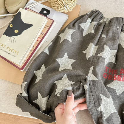 -キッズ レターロゴ プリント スター 星 ルーズ パンツ ボーイズ - mamahalo shop - ロングパンツ・スウェットパンツ -  べビー服 - 子供服 - 男の子 - 女の子