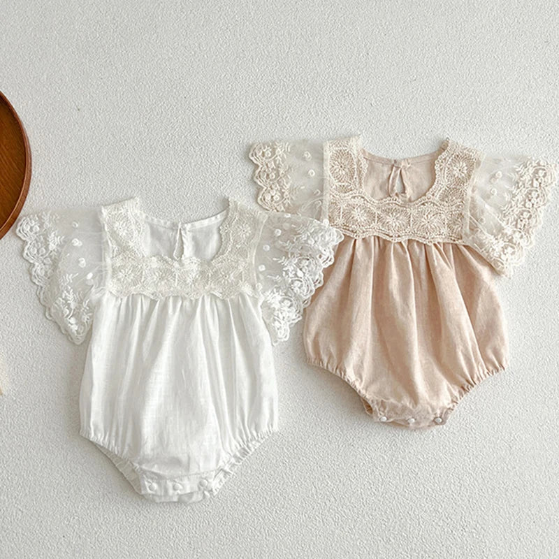 -ベビーロンパース 半袖レーススリーブボディスーツ 2カラー【mh0006064】 - mamahalo shop - 半袖ロンパース -  べビー服 - 子供服 - 男の子 - 女の子