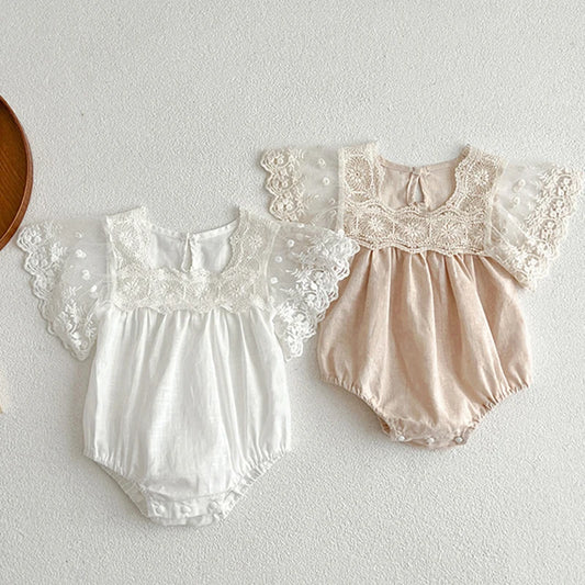 -ベビーロンパース 半袖レーススリーブボディスーツ 2カラー【mh0006064】 - mamahalo shop - 半袖ロンパース -  べビー服 - 子供服 - 男の子 - 女の子