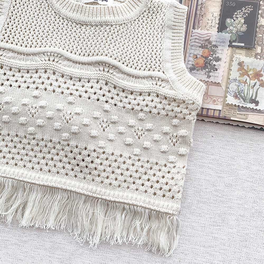 -ベビー キッズ レース ニット フリル ベスト セーター トップス - mamahalo shop - ベスト -  べビー服 - 子供服 - 男の子 - 女の子