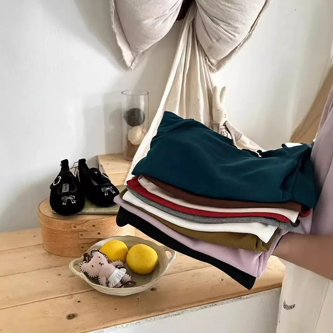 -キッズトップス フリルネックシンプルベーシック長袖Tシャツ 8カラー【mh0007276】 - mamahalo shop - 長袖Tシャツ -  べビー服 - 子供服 - 男の子 - 女の子