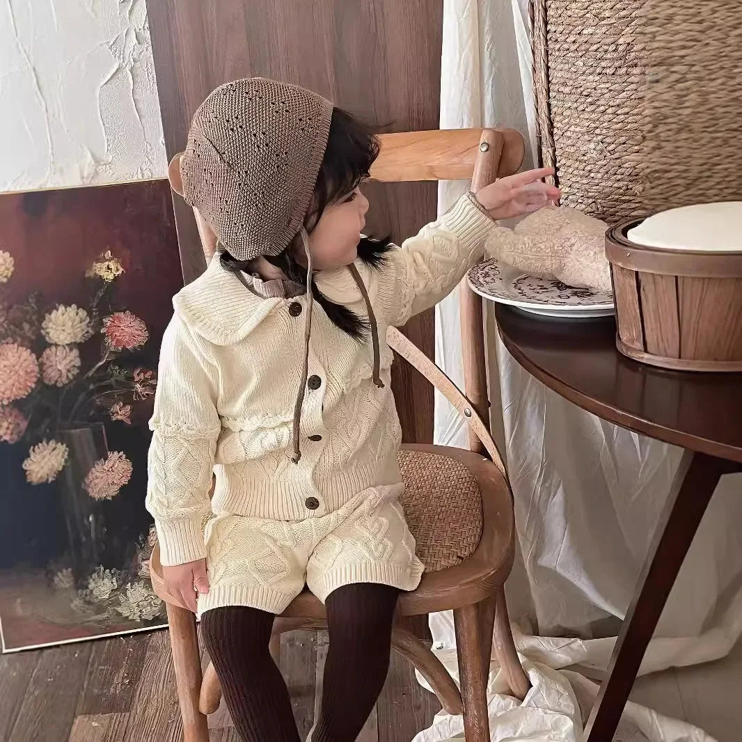 -ベビーセットアップ 2点セット ニット襟付きジャケット+ショートパンツ 2カラー - mamahalo shop - 長袖セットアップ -  べビー服 - 子供服 - 男の子 - 女の子