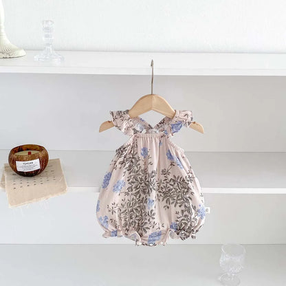 -ベビーロンパース フリルサスペンダーボディスーツ フラワー花柄プリント【mh0006193】 - mamahalo shop - ノースリーブロンパース -  べビー服 - 子供服 - 男の子 - 女の子