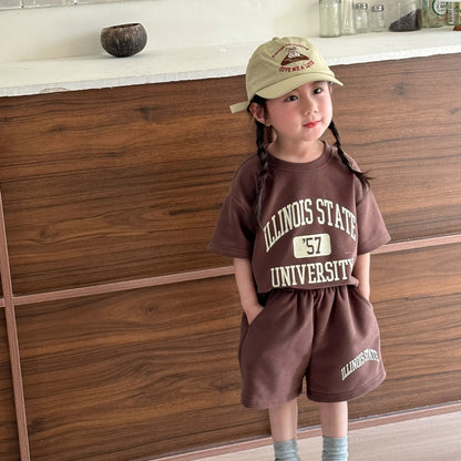 -キッズセットアップ 2点セット 半袖Tシャツ+ショートパンツ レターロゴプリント 2カラー - mamahalo shop - 半袖セットアップ -  べビー服 - 子供服 - 男の子 - 女の子