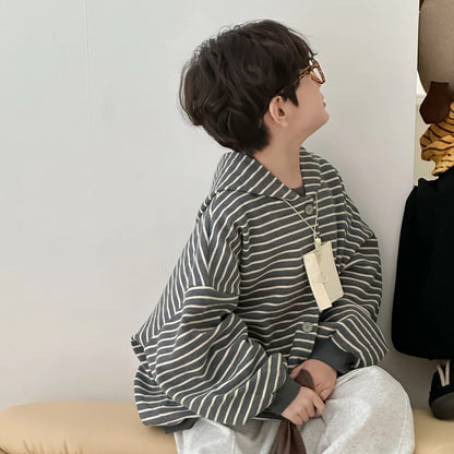 -キッズトップス ボーダーフーディルーズスウェットカーディガンパーカー 2カラー【mh0007157】 - mamahalo shop - カーディガン・パーカー -  べビー服 - 子供服 - 男の子 - 女の子