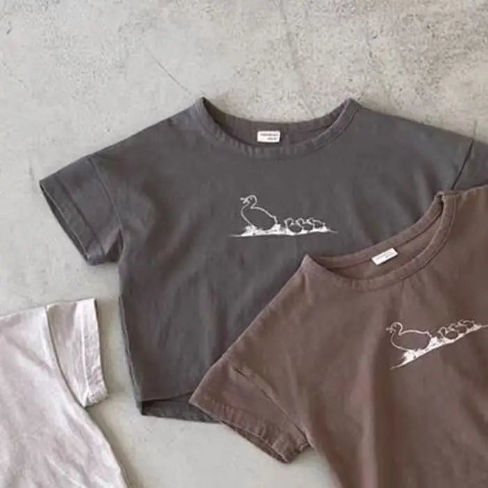 -ベビートップス 半袖プリントTシャツ あひる カルガモ 3カラー【mh0005468】 - mamahalo shop - 半袖Tシャツ -  べビー服 - 子供服 - 男の子 - 女の子