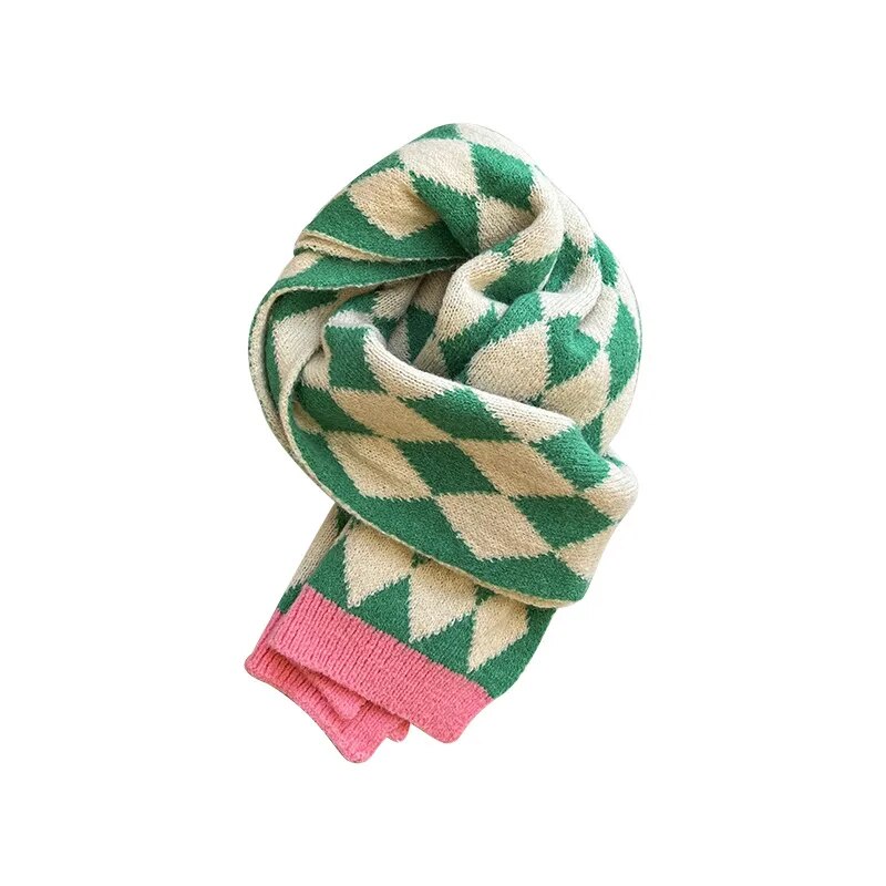 -キッズ ダイヤチェック ニット マフラー スカーフ - mamahalo shop - ネックウォーマー -  べビー服 - 子供服 - 男の子 - 女の子