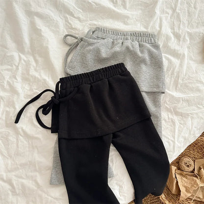 -キッズパンツ サイドリボン巻きスカートドッキングスカッツフレアパンツ 2カラー - mamahalo shop - ロングパンツ・スウェットパンツ -  べビー服 - 子供服 - 男の子 - 女の子