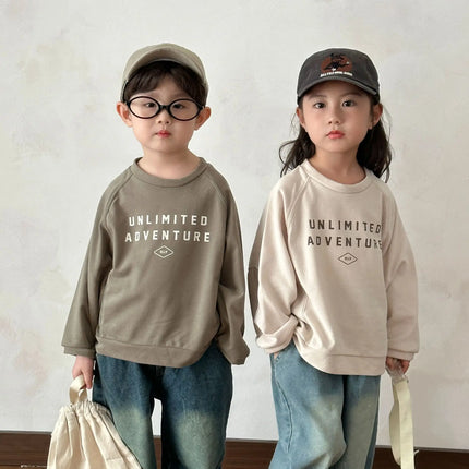 キッズトップス レターロゴプリント長袖スウェットシャツ - mamahalo shop - 長袖Tシャツ -  べビー服 - 子供服 - 男の子 - 女の子