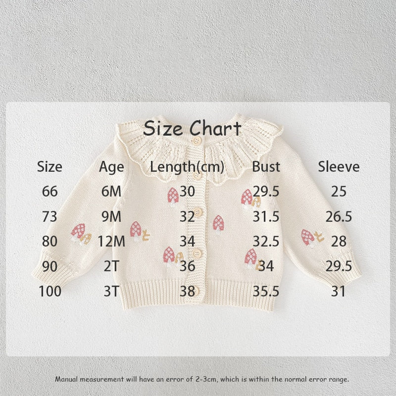 -ベビー カーディガン サスペンダーローンパース 単品 セット ニット キノコ🍄 刺繍 レース襟 セットアップ ベージュ ガールズ 女の子【mh0002828】 - mamahalo shop - ロンパースセットアップ -  べビー服 - 子供服 - 男の子 - 女の子