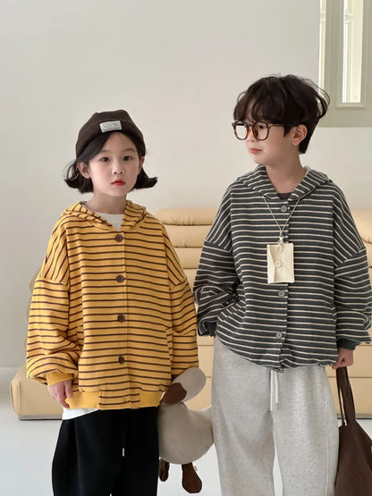 -キッズトップス ボーダーフーディルーズスウェットカーディガンパーカー 2カラー【mh0007157】 - mamahalo shop - カーディガン・パーカー -  べビー服 - 子供服 - 男の子 - 女の子