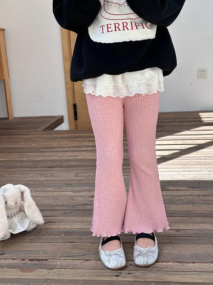 -キッズパンツ フリルフレアリブニットシンプルレギンスパンツ 5カラー - mamahalo shop - レギンスパンツ -  べビー服 - 子供服 - 男の子 - 女の子