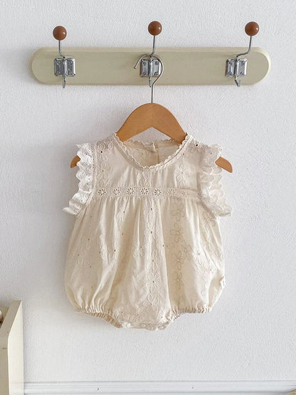 -ベビーロンパース/キッズワンピース ノースリーブ レース フリル リンクコーデ 姉妹 お揃いコーデ ベージュ【mh0005827】 - mamahalo shop - ノースリーブワンピース -  べビー服 - 子供服 - 男の子 - 女の子