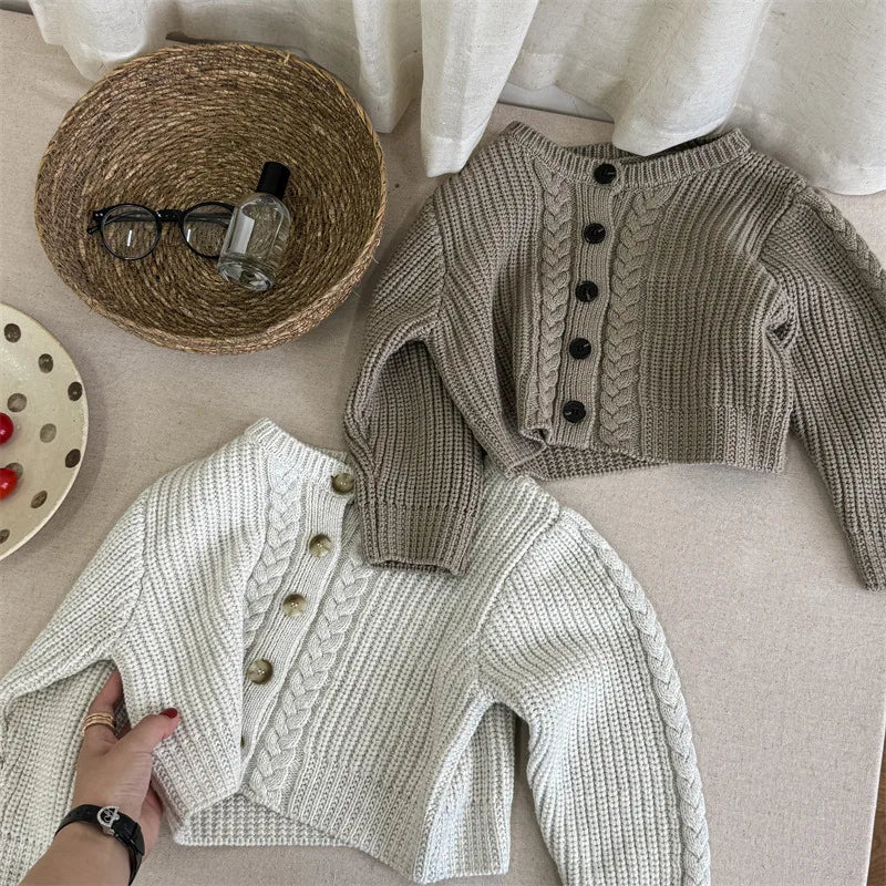 -キッズカーディガン ニット ルーズジャケット 2カラー - mamahalo shop - カーディガン・パーカー -  べビー服 - 子供服 - 男の子 - 女の子