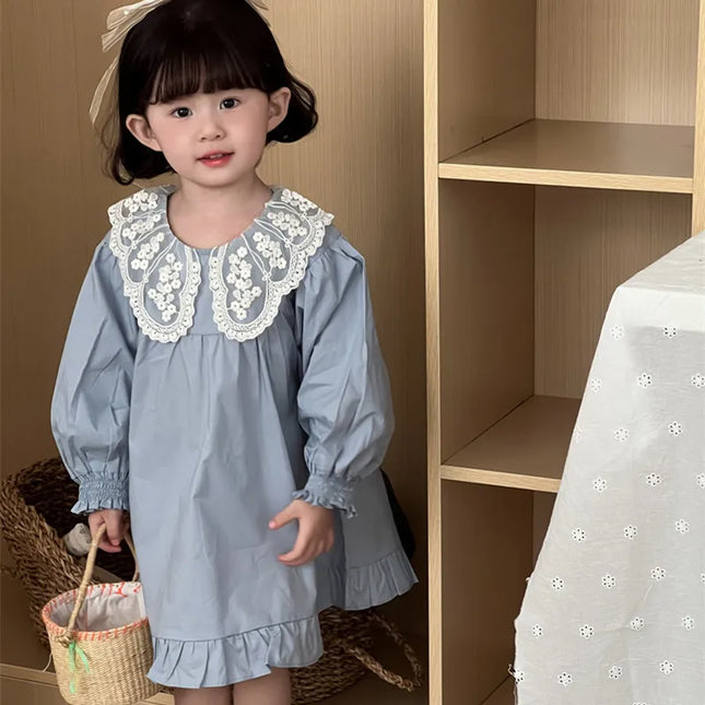 キッズワンピース レースビッグ襟長袖パフスリーブワンピース - mamahalo shop - 長袖ワンピース -  べビー服 - 子供服 - 男の子 - 女の子