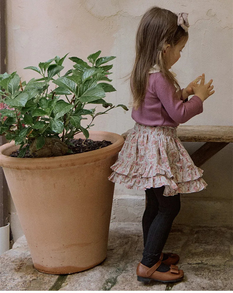 -キッズスカート フリルミニスカート フラワー 花柄プリント 2カラー ガールズ 女の子 子供服 - mamahalo shop - スカート -  べビー服 - 子供服 - 男の子 - 女の子